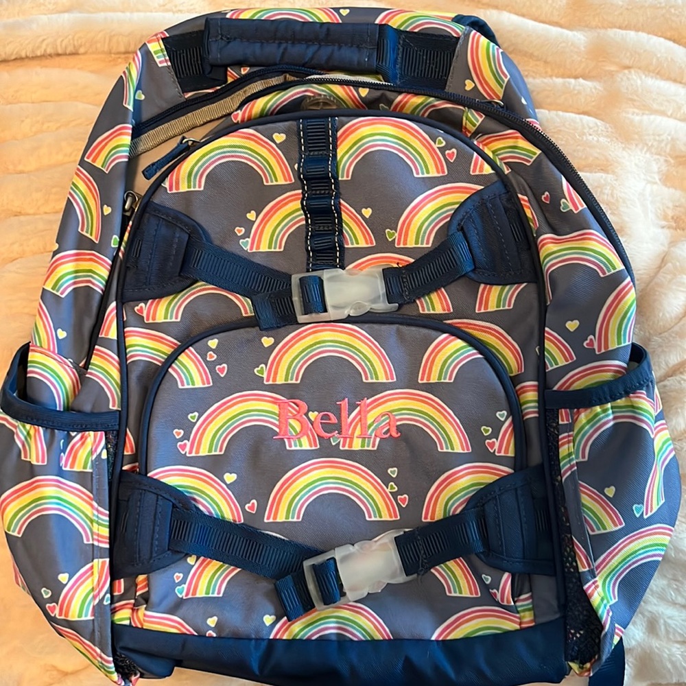 Pottery Barn kids Mackenzie Rainbows Backpack- Large NWOT- Embroidered BELLA